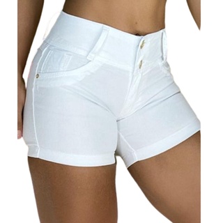 Short Jeans Feminino Branco Com Lycra Bermuda Jeans (3)