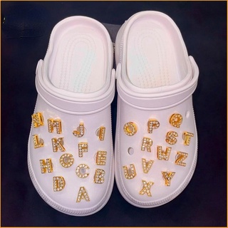 Charme Jibbitz Letra Do Alfabeto Metal Pinos Sapato Decoração Emberado Sapatos Crocs Jibits Diamante Para A Mulher Acessórios Pin