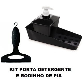 Porta Detergente Com Rodinho De Pia E Suporte Bpa Free Preto