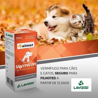 Vermifugo Liquido para Filhotes e Adultos Cães e Gatos Vermican 20ml Lavizoo Vermifugo p/ Vermes e Giardia