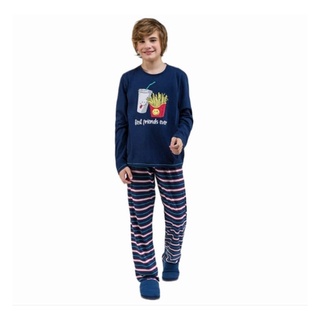 Pijama Juvenil masculini calça e manga longa Inverno Fastfood