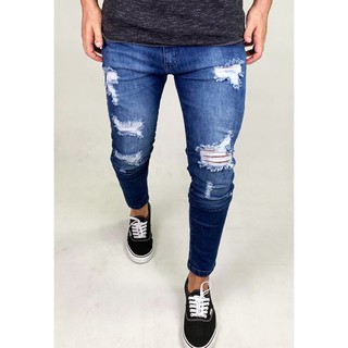 Calça Jeans Masculina Rasgada Premium Skinny Original Lycra Elastano Promoção
