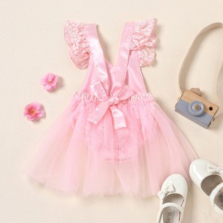 Infant Girls Butterfly Sleeve Romper Clothes Ruffle Lace Baby Princess Dress (5)
