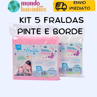 Kit 5 Fralda de Pano para Bebê Tecido Duplo Pinte e Borde 70x70 Minasrey