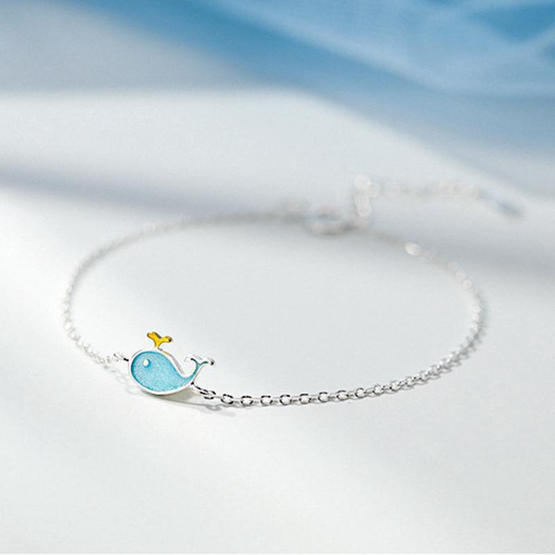Gelang Pulseira Feminina De Prata Estampa Baleia Golfinho | Gelang Silver Bracelet Cute Whale Dolphin Cuff Bracelets for Women Girls Gift Jewelry