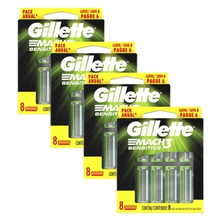 Gillette Mach3 Carga para Aparelho de Barbear Sensitive/Regular Leve 8 Pague 6