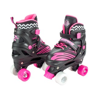 Patins 4 rodas infantil Quad Feminino Roller preto/rosa + kit proteção (4)
