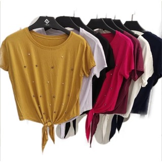 Kit5 Blusa T-shirt Feminino Laço Amarrado no cintura com perolas fabrica Atacado revenda