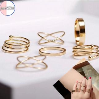 6un / Conjunto Anéis Femininos Simples Retrô Anéis De Ouro Ajustável | 6Pcs/set fashion woman retro simple gold rings set adjustable Finger Ring jewelry