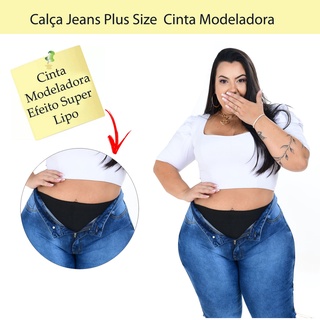 Calça jeans Plus Size Feminina com Lycra Cintura Alta Cós Alto Tamanho Grande