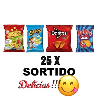 Kit 25x pacotes de Salgadinho Batata Elma Chips Ruffles Doritos Fandangos Cheetos Mega Oferta Sabores Biscoito