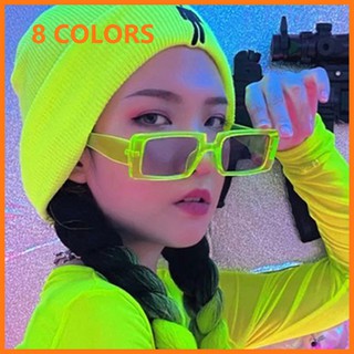【Estoque pronto】 Novos acessórios de moda Óculos de sol quadrados de armação pequena, mulheres, homens, verde fluorescente, óculos legais com UV400
