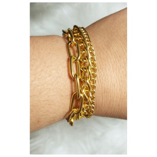 Kit com três pulseira, pulseira TRIO moda Tumblr, tendência Dourada
