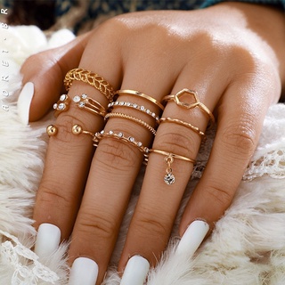 [AORE] Conjunto de anéis de ouro de 8 unidades geométricas personalizadas com diamantes para mulheres anel (1)