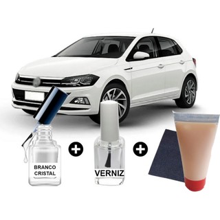 Tinta Tira Risco Automotivo Volkswagen Virtus Branco 10ml + Cera De Polir 15ml Para Polimento