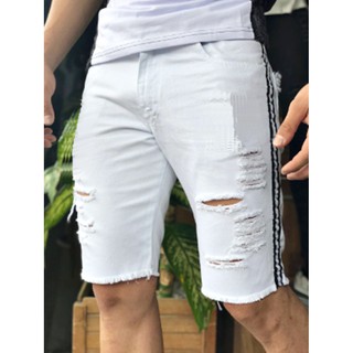 Bermuda jeans premium destroyed rasgada desfiada com listra lateral modelos novos (6)