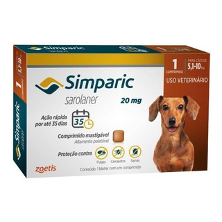 Antipulgas Simparic 20mg Cães 5,1 A 10kg - 1 Comprimido