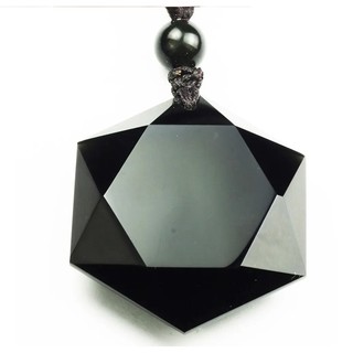 Colar de Pedra Obsidiana Negra em Hexagrama :: Natural :: Estrela Hexagonal (6)