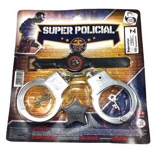 Kit Algemas Brinquedo Policial Infantil Distintivo Plástico
