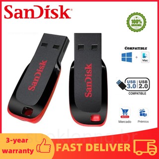 Sandisk Pendrive Lâmina 128 Gb / 64 Gb / 32 Gb / 16 Gb / 8 Gb Usb Flash Drive Pendrive / Pendrive Cz50 100% Original