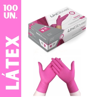 Luva Descartavel Latex Rosa Pink Unigloves Com Pó Caixa Com 100 Unidades (1)