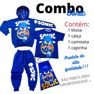 Conjunto Infantil Masculino Sonic Filme de Inverno 4 peças Blusa Calca Camiseta Capinha 2 ao 12 (2)