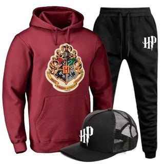 Conjunto Moletom Estampado Harry Potter Blusa + Calça +Bone