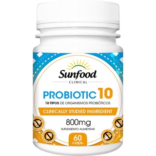 Probiotic 10 Probióticos 800 mg - Sunfood (60 Cápsulas) / Saúde flora intestinal, digestão