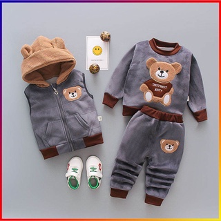 Bebê inverno terno colete + casaco + calças 3 peças design urso traje (1)