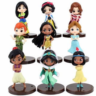 9Pcs/Set 7cm Q Posket Figure Toys Princess Snow White Mulan Cinderella Tangled Aladdin Moana Peter Pan Sleeping Beauty Model Dolls