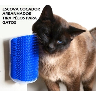 Escova Massageadora para Gatos Removedora de Pelos de Gato Arranhador com Catnip Brinquedo Coçador Roçador Quina de Parede