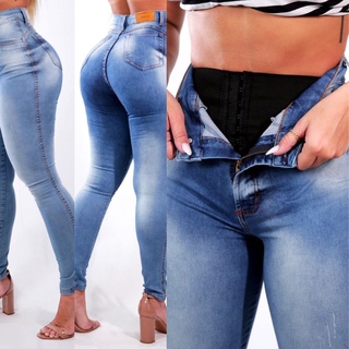 Calça Jeans Feminina Cintura Alta com Lycra Levanta Bumbum Skinny Cós Alto (3)