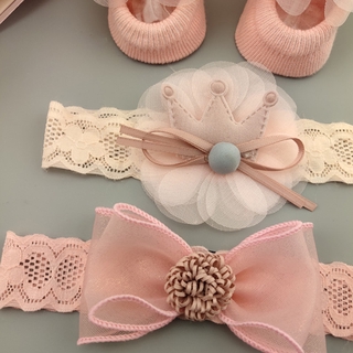 3 Pçs / Cjto Flor Do Laço Bebê Menina Headband Socks Set Coroa Arcos Newborn Headbands Acessórios Para O Cabelo (5)