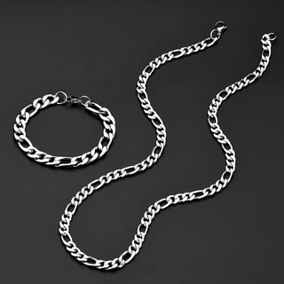 Cojunto Corrente+pulseira cordão Masculino 60cm Aço Inox Prata