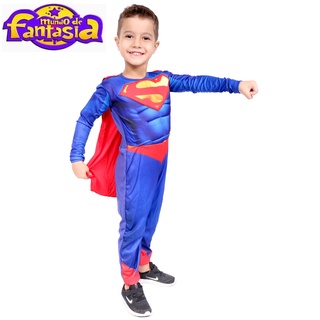 Fantasia Longa Músculo Enchimento Super Man + Máscara Eva Super Homem - Infantil Herói Dc Comics