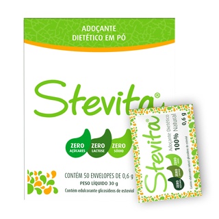 Adoçante de Stévia em pó- 50 sachês - ZERO Açúcares, ZERO Lactose ZERO sódio
