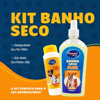 Kit Banho Seco Plus 500ml + Talco Filhotes 100g Genial Pet para Cães e Gatos