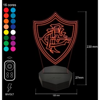 Luminária Led Acrílico - Abajur Mod: Times - 16 Cores – RGB