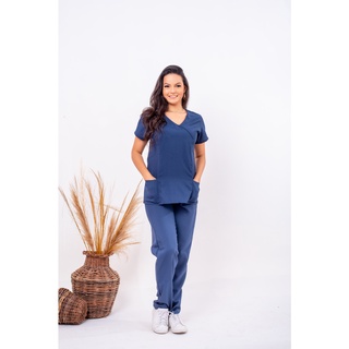 Pijama cirurgico para enfermagem medicina veterinaria scrub uniforme azul marinho