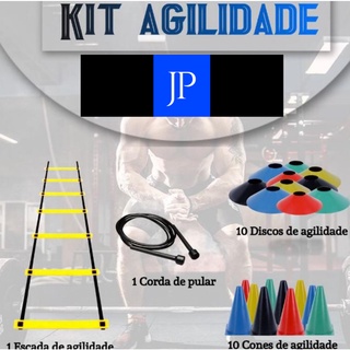 Kit treino agilidade 1 Escada Agilidade +1CordaCrosfit +10 Cones +10 discos