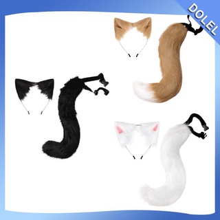 2Pcs Faux Fur Long Tail Gothic Fox Ears Hair Hoop for Cosplay Costume Kits (1)