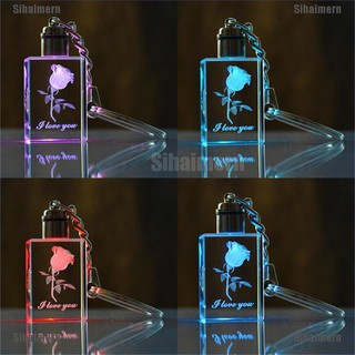 [Sihaimern] New Fada Coração Quadrado Cristal Led Light Charm Bracelet Chaveiro (3)
