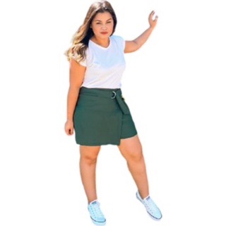 Shorts saia plus size Feminina short cropped Bengaline Lycra C/Bolso e cinto Confortável Short Plus Size (6)