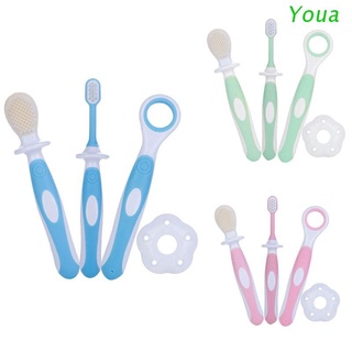 Youa Baby Toothbrush Set Infant Brushing Teeth Tongue Training Safety Cover Design Soft Healthy Teether Toddler Oral Care