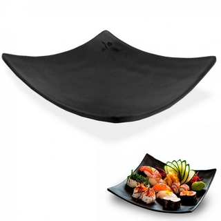 Prato Quadrado Concavo 15 Cm para Sushi em Melamina / Plastico Preto (1)