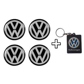 Kit Emblema Adesivo decorativo Para Calota ou Roda Resinado 4 peças 55mm + Chaveiro Com logo Volkswagen Polo Golf Gol Passat Saveiro Voyage