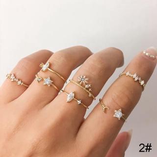 Conjunto De Anéis Femininos Vintage De Ouro Com Cristal De Lua / Estrela / Bijuteria De Casamento | Vintage Gold Crystal Ring Set Bohemian Moon Star Rings Women Finger Ring Wedding Jewelry Gifts (4)