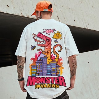 Camiseta Masculina Folgada De Manga Curta Com Estampa De Dinossauro Tamanhos M-3Xl