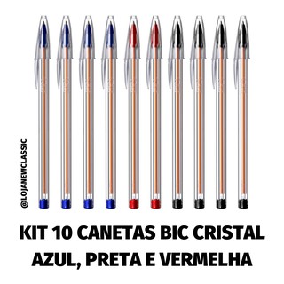 Kit 10 Caneta Bic Cristal Fina - Preta, Azul e Vermelha