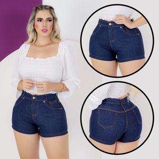 Shorts Jeans Feminino Cintura Alta Basic Bermuda Hot Pants
